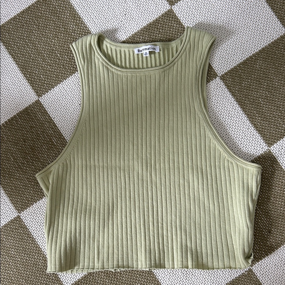 Reformation Light Sage Ribbed Crop Tank